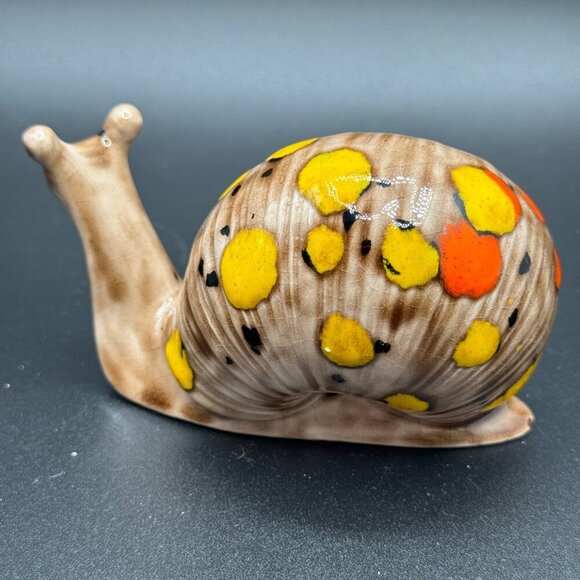 Vintage Boho Hand Painted Ceramic Snail with Speckled Design Tan Orange  yellow - Picture 7 of 11